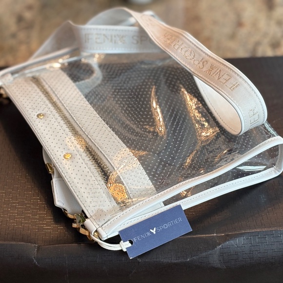 Fenix Sportier Front Row Bag - White Leather / Clear PVC / Gold Hardware - Picture 3 of 11